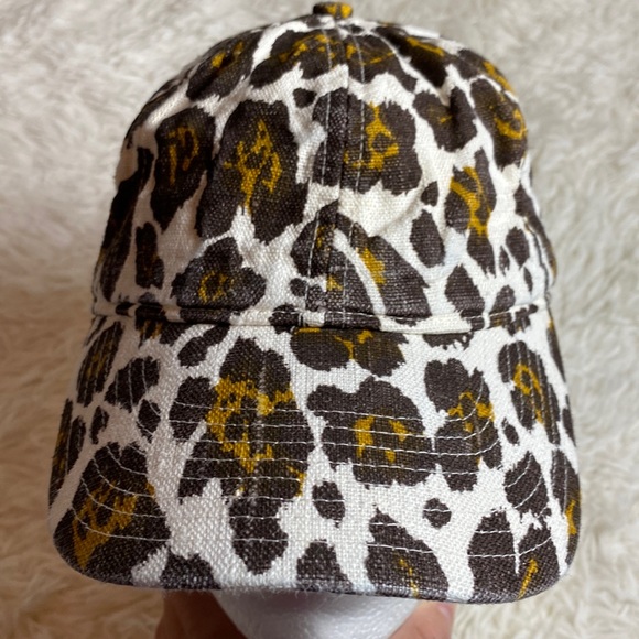 J Crew Leopard Linen Adjustable Hat Cap Womens Animal Print